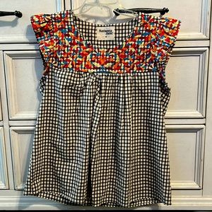 Savanna Jane, size M, textured embroidered upper, checkered black, BEAUTIFUL!